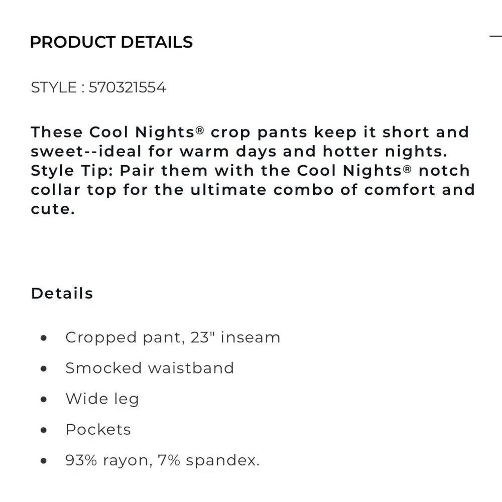 Soma cool nights top large pants medium Sleep set Purple wide leg crop pajamas